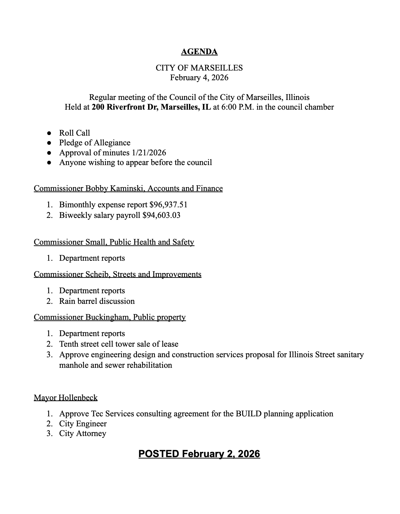 City Council Meeting Agenda
