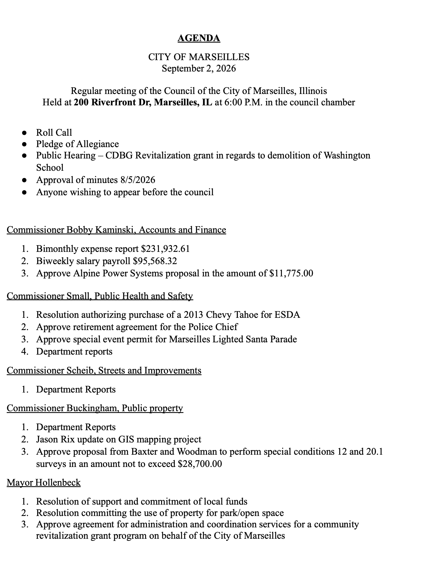 City Council Agenda 9/2/26
